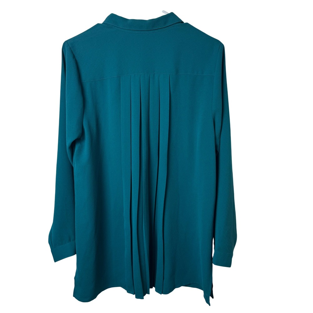 J. Jill Button Down Women S Teal Pleated Back Long Sleeve Tunic Blouse - Picture 5 of 7